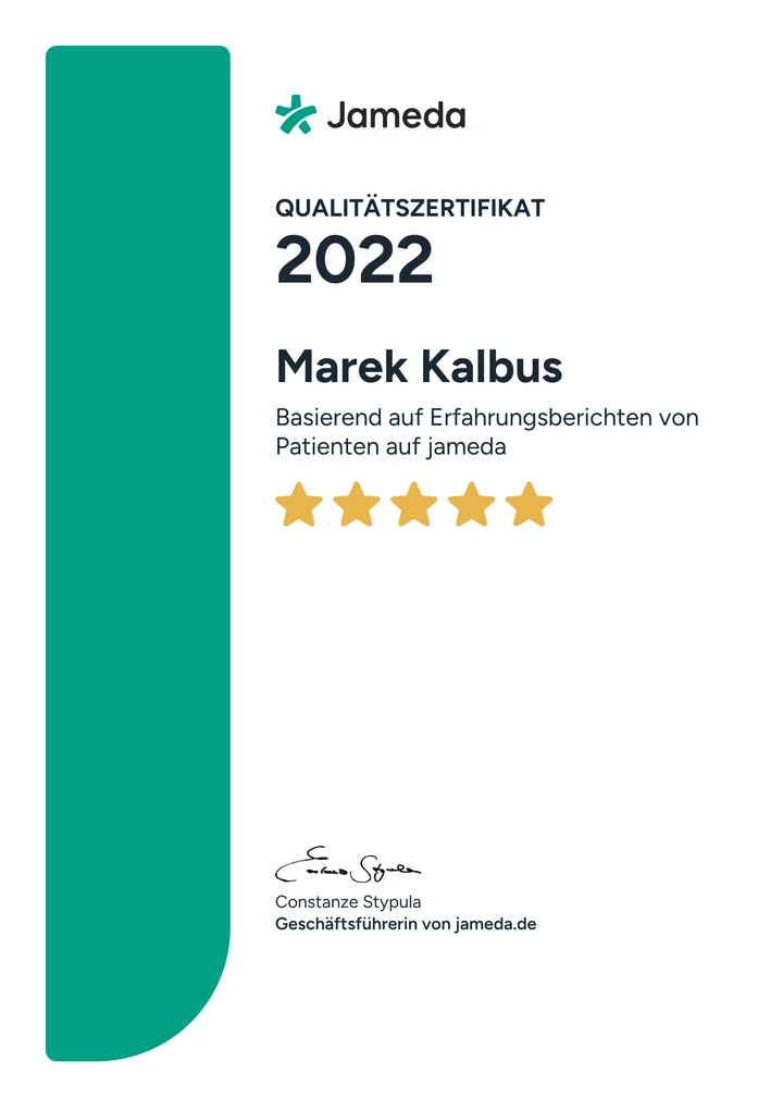 jameda Qualitätszertifikat 2022 für Marek Kalbus